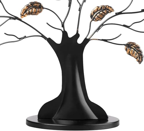 Americanflat Black Family Tree Picture Frame Set with 6 Photos & Bronze Leaves - Adjustable Ribbon Tassels, Mother's Day Gift
