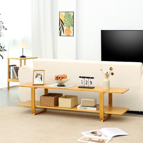 Mordchil HF Bamboo TV Stand for 65-Inch TVs, Accent Entertainment Center with Storage, Modern 55" Burlywood