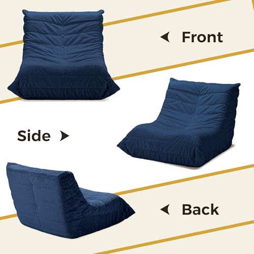 Blue Bean Bag Chair for Adults - Memory Foam Couch Sofa with Corduroy Cover