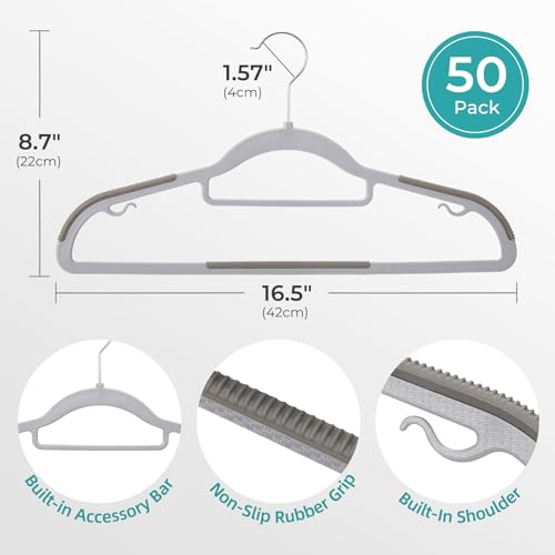 HOUSE DAY Grey & Dark Grey Plastic Hangers 50 Pack Non-Slip Heavy Duty Closet Space Saver