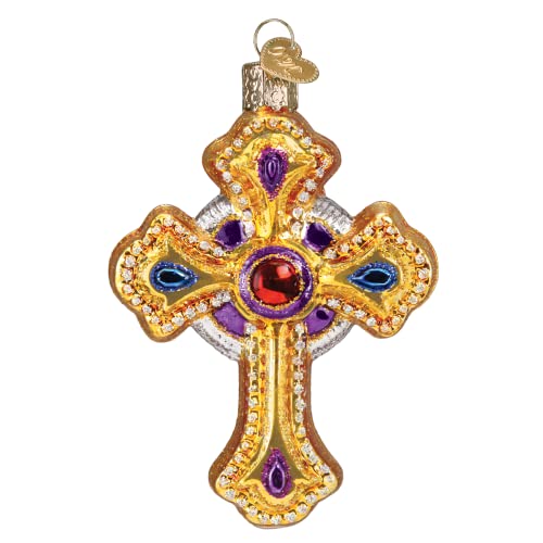 Old World Christmas Ornate Cross Glass Blown Ornament – 4.5 x 3 x 1 Inch
