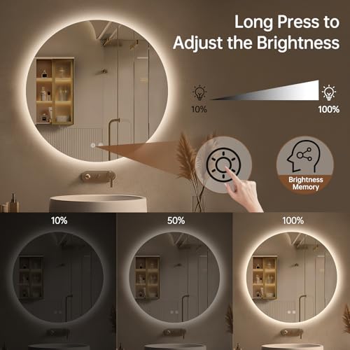 Silver 24-Inch Backlit LED Bathroom Mirror - Dimmable, Fogless, Wall Mount