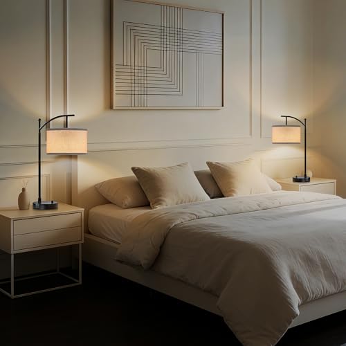 Black 2-Pack Bedside Table Lamps with USB-C & A Ports, Dimmable 23.5 Inch Set