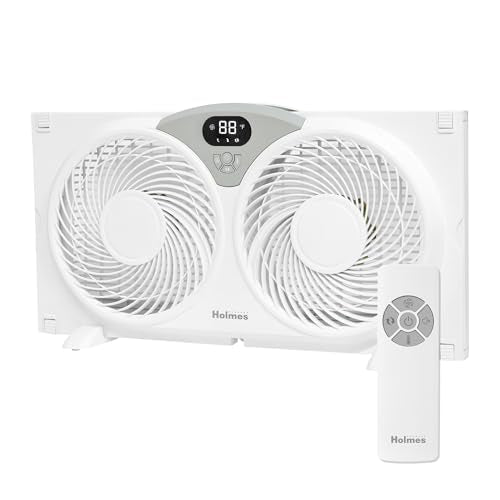 Holmes 9-Inch Digital CleanBreeze Window Fan with Thermostat and Remote - Twin Blade, Reversible, 3 Speeds