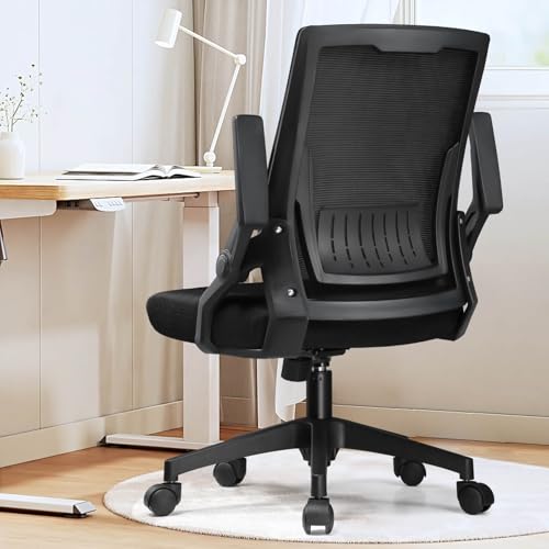 GTPLAYER Black Large Ergonomic Office Chair with Flip-up Armrests & Lumbar Support