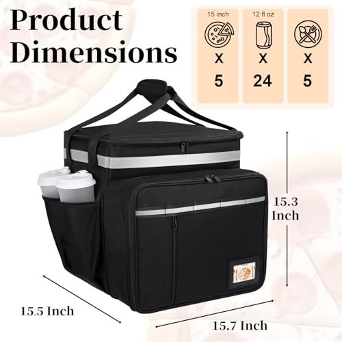 Wigojoy Black Expandable Food Delivery Backpack L for Hot & Cold Orders