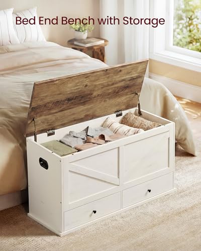 Rustic White and Honey Brown Storage Chest with 2 Fabric Drawers - 39.4"W x 19.9"H