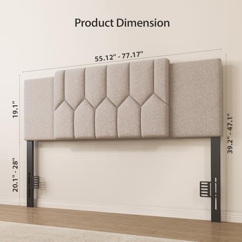 Salamir Upholstered Headboard for Full, Queen, King Beds - Beige, Adjustable Height & Width