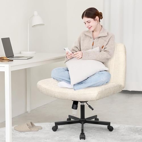 Orange Factory Criss Cross Chair Beige Wheel Wide Fabric Vanity Seat Adjustable & Swivel