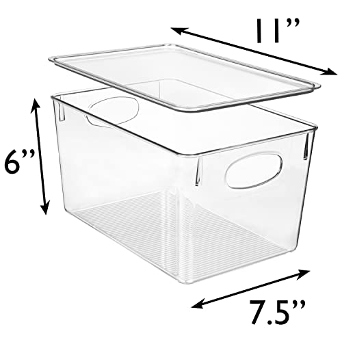 8 Pack Clear Plastic Storage Bins with Lids - 11 x 7.5 x 6 Inch Kitchen & Pantry Organization