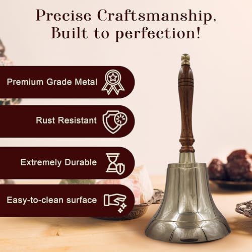 Polished Brass Hand Bell with Wood Handle 11in Heavy Solid Brass Station | THDC (Polish Variant)