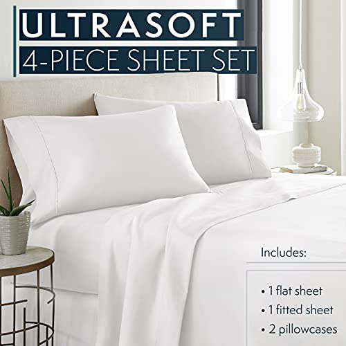 HC Collection Queen Bed Sheets Set White Luxury 1800 Series Deep Pockets