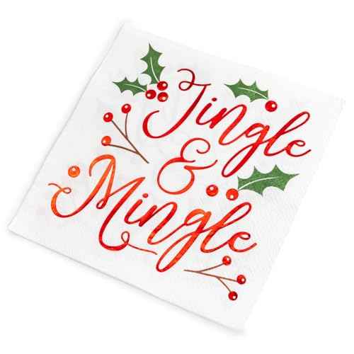 Sparkle and Bash 50 Pack Jingle & Mingle Christmas Cocktail Napkins, 5x5 inch Paper Napkins for Xmas Winter Season Holiday Party Supplies
