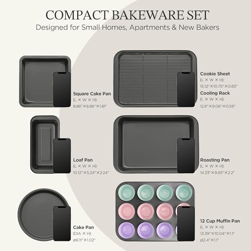 Compact 19-Piece Bakeware Set with Cake Pans Loaf Muffin & Cooling Rack - Gray