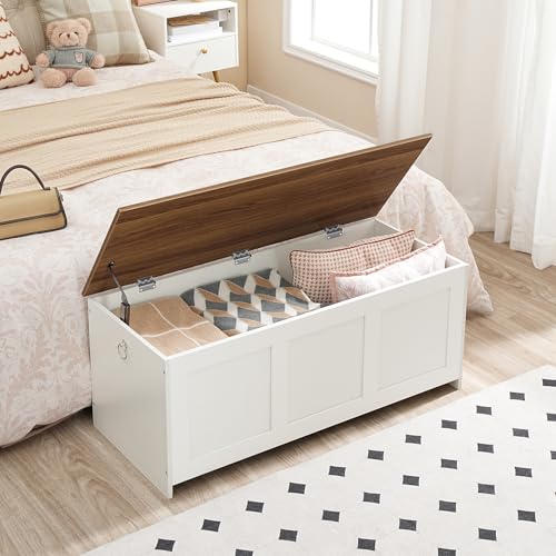 Storage Bench with Lift Top - Wooden Toy Chest, Entryway Organizer, 39.3" White Walnut Variation