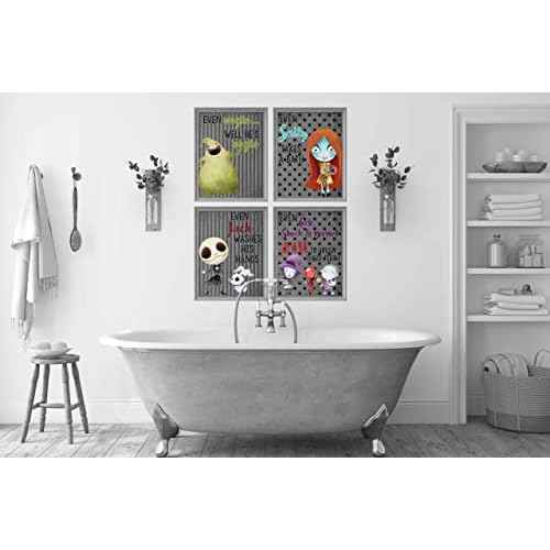 Silly Goose Gifts Character Themed Bathroom Wall Art Print Set - Even A Nightmare Will Brush Teeth Take A Bath Wash Hands- Funny Jack Bath Reminder Picture Decor