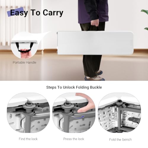 Byliable 6ft White Folding Portable Plastic Bench with Handle for Indoor & Outdoor Use