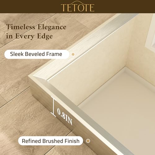 TETOTE 36 x 24 Inch Brushed Nickel Bathroom Mirror with Beveled Edge, Tempered Glass, Shatterproof Frame