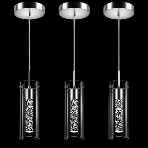 Nickel-Cool White LED Pendant Lights for Kitchen Island - 3 Pack