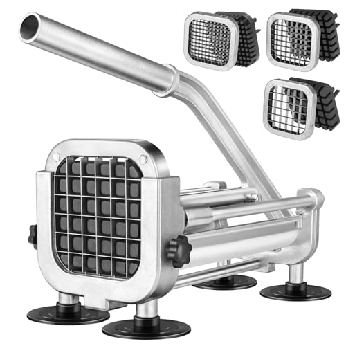 French Fry Cutter 3-Piece Set with 1/2 In, 3/8 In & 1/4 In Stainless Steel Blades - Professional Potato Slicer for Whole Potatoes, Carrots & Cucumbers - Variation: 1/2 In & 3/8 In & 1/4 In Blade