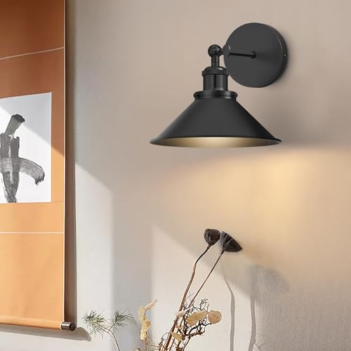 Battery Operated Wall Sconce Set of 2 - Black Wireless Dimmable LED Wall Lights with Remote