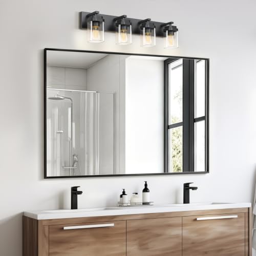 Black 4-Light Bathroom Vanity Light Fixture - 30 Inch Modern Square Design