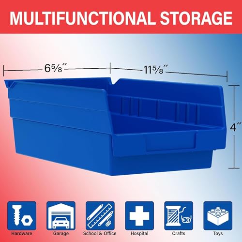 Blue Plastic Shelf Bin 12x6.5x4 - Heavy Duty Storage Organizer - Blue / Bin Box