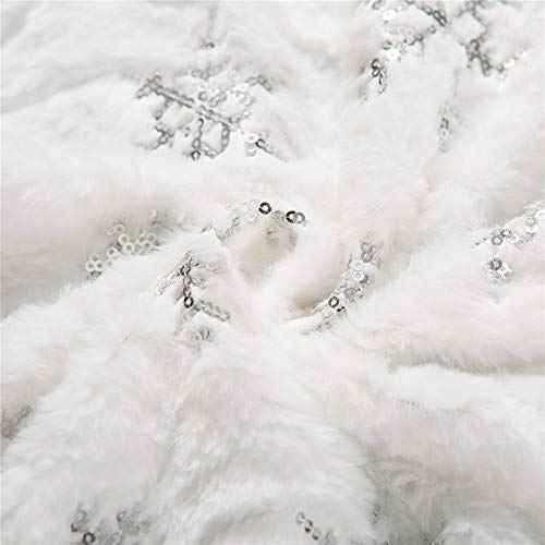 Christmas Sequin Tree Skirt 30in,White Soft Thick with Silver Snowflakes Decorations for 3FT 4FT 5FT Xmas Tree