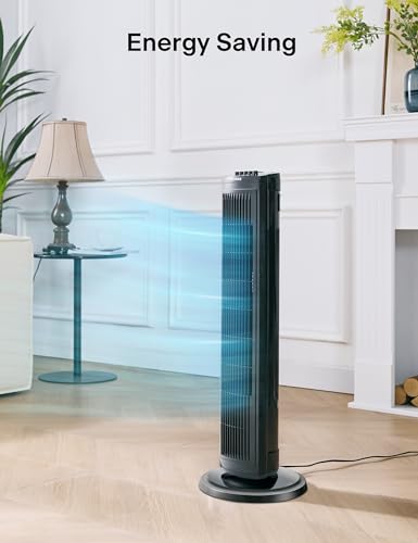 Pelonis 30-Inch Black Oscillating Tower Fan with 3-Speed Settings, Quiet 30dB