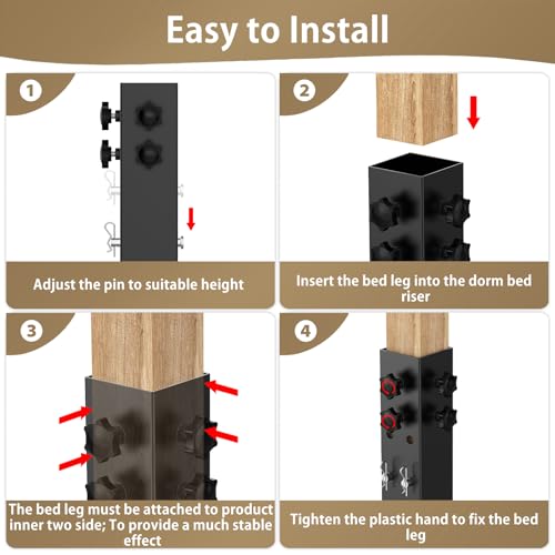 IRENPORU 4 Pack Black Carbon Steel Bed Riser Set 3.15" Diameter Adjustable Height 3.2-11.2" for Dorm Bed Frames & Tables