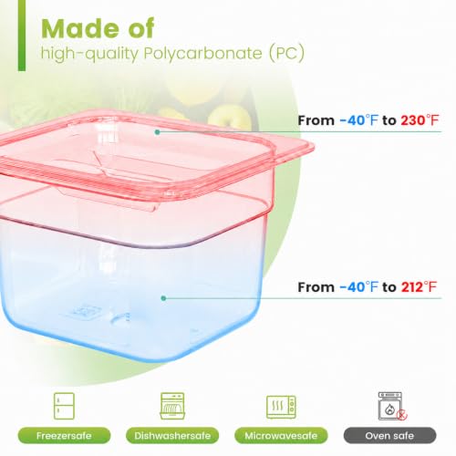 HNEDSEN 12-Pack NSF Polycarbonate Food Pans with Lids - 1/6 Size, 6" Deep, Clear