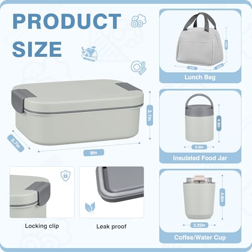 Gray Bento Lunch Box Set with Soup Thermo Food Jar and Tumbler for Kids & Adults