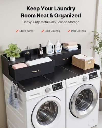 Black VEVOR 2-Drawer Laundry Countertop with Shelf & Hooks, 54x27in