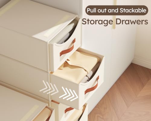 Homsorout Beige Stackable Collapsible Storage Drawers - 13.7 Inch 4 Pack