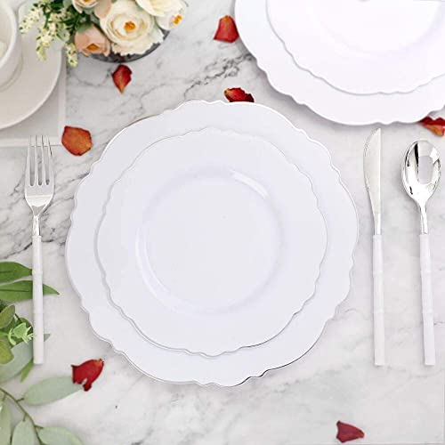 WDF 100pcs Silver Plastic Plates Set - Baroque Design for Weddings & Parties
