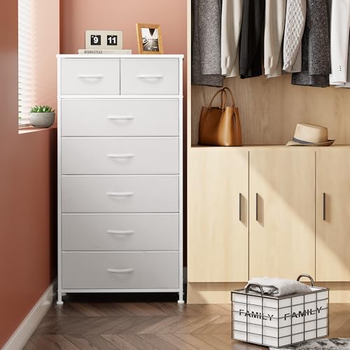 White Fabric Dresser with 7 Removable Drawers - Vertical Storage Tower