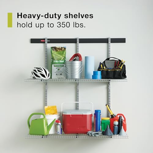 36-Inch Rubbermaid FastTrack Rail Storage Kit with 3 Shelves for Garage & Workshop Organization - Heavy Duty Steel, 350 lbs Per Shelf