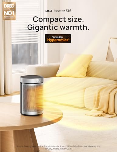 DREO Silver 10-Inch Portable Electric Space Heater with Remote, 1500W Safe Indoor Heating