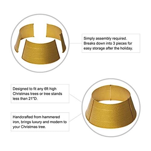 Glitzhome Gold Hammered Metal Tree Collar - 22-inch Christmas Tree Ring Cover