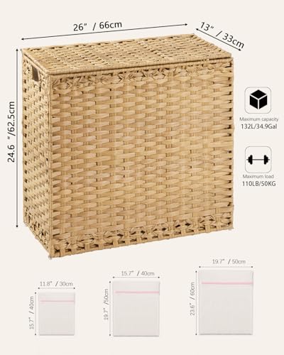SETVSON Natural 35 Gallon Laundry Hamper with Lid and Mesh Bags