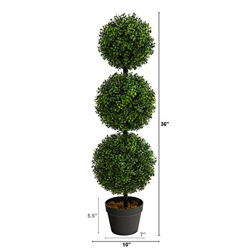 3ft Artificial Boxwood Topiary Tree with Pot - Green, Triple Ball Design
