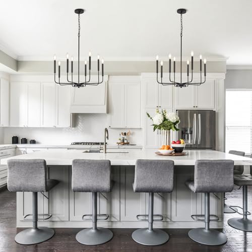 Black 8-Light Candle Chandelier for Dining Room - Farmhouse Pendant Light Fixture