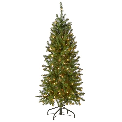 4.5ft Pre-Lit Artificial Kingswood Fir Slim Christmas Tree with Lights & Stand