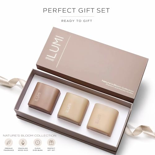 Scented Soy Candle Gift Set with Crackling Wood Wicks - Gardenia, Hilton Garden & Rose Oud - 3 x 9.8oz