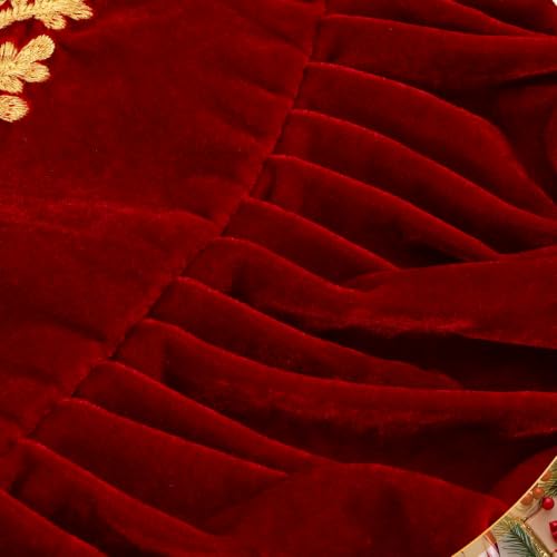 Sotiff 36 Inch Burgundy Velvet Christmas Tree Skirt with Gold Embroidery - Classic Wine Red
