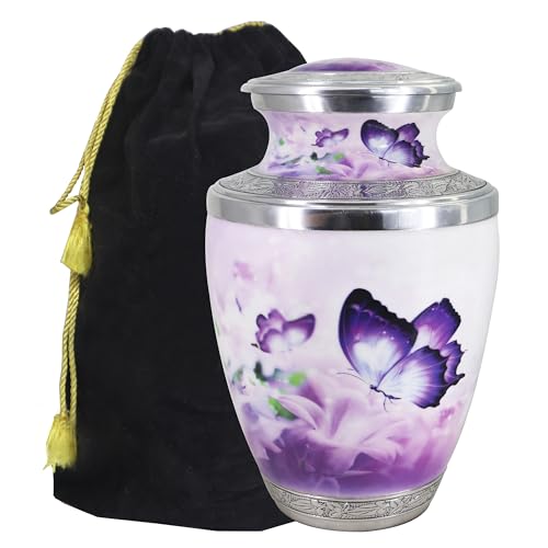 Large Purple Butterfly Cremation Urn for Adults - Handcrafted Memorial Container