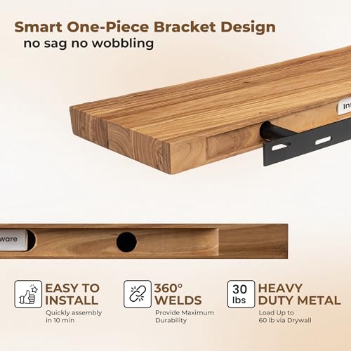Floating Shelves Wall Mount Set - Live Edge Reclaimed Elm, 18x8x1.4in, 2-Pack