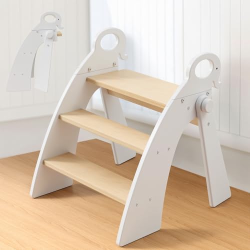 Reeple 3-Step Foldable White Toddler & Kids Bathroom Sink Step Stool