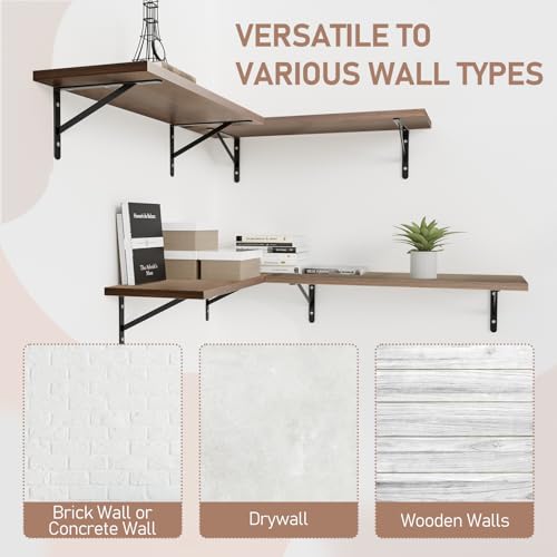 Kaboon 36-Inch Dark Walnut Floating Shelves Set of 2, Wall Mounted Open Shelves