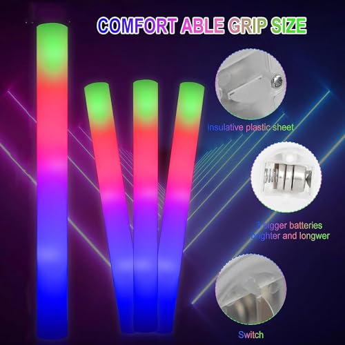 Glow Foam Stick Party Pack - 100 + 11 Multicolor Light Up Sticks with Flashing Modes for Weddings, Raves, Camping, and Events - Variation 111